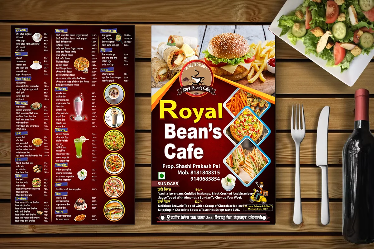 Royal Bean's Cafe Menu Card - Fresh Food & Drinks