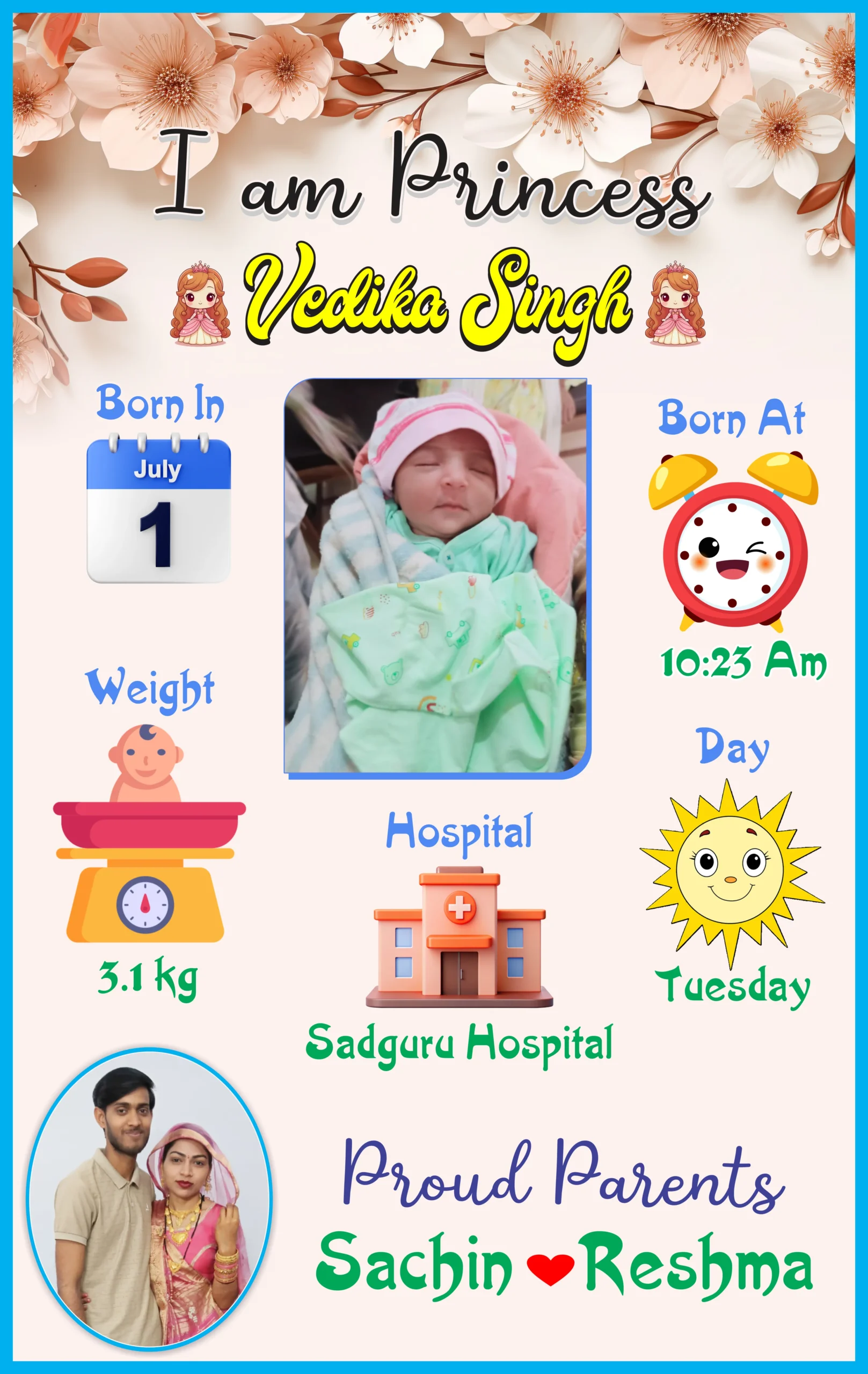Custom Baby Birthday Details Photo Frame - Perfect Gift